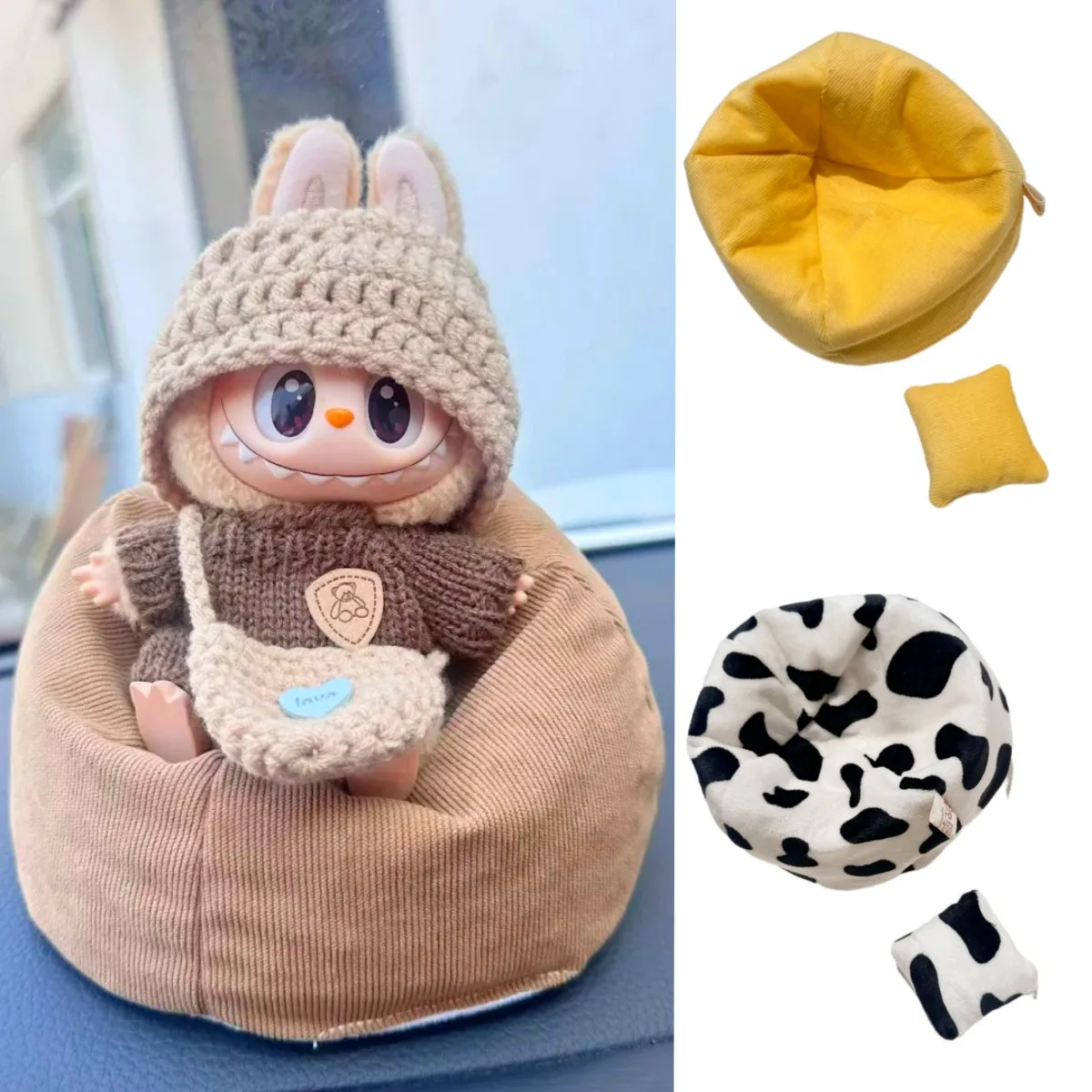For 17cm Labubu Doll Flannel Sofa Plush Sleeping Bed for V1/V2 Gen