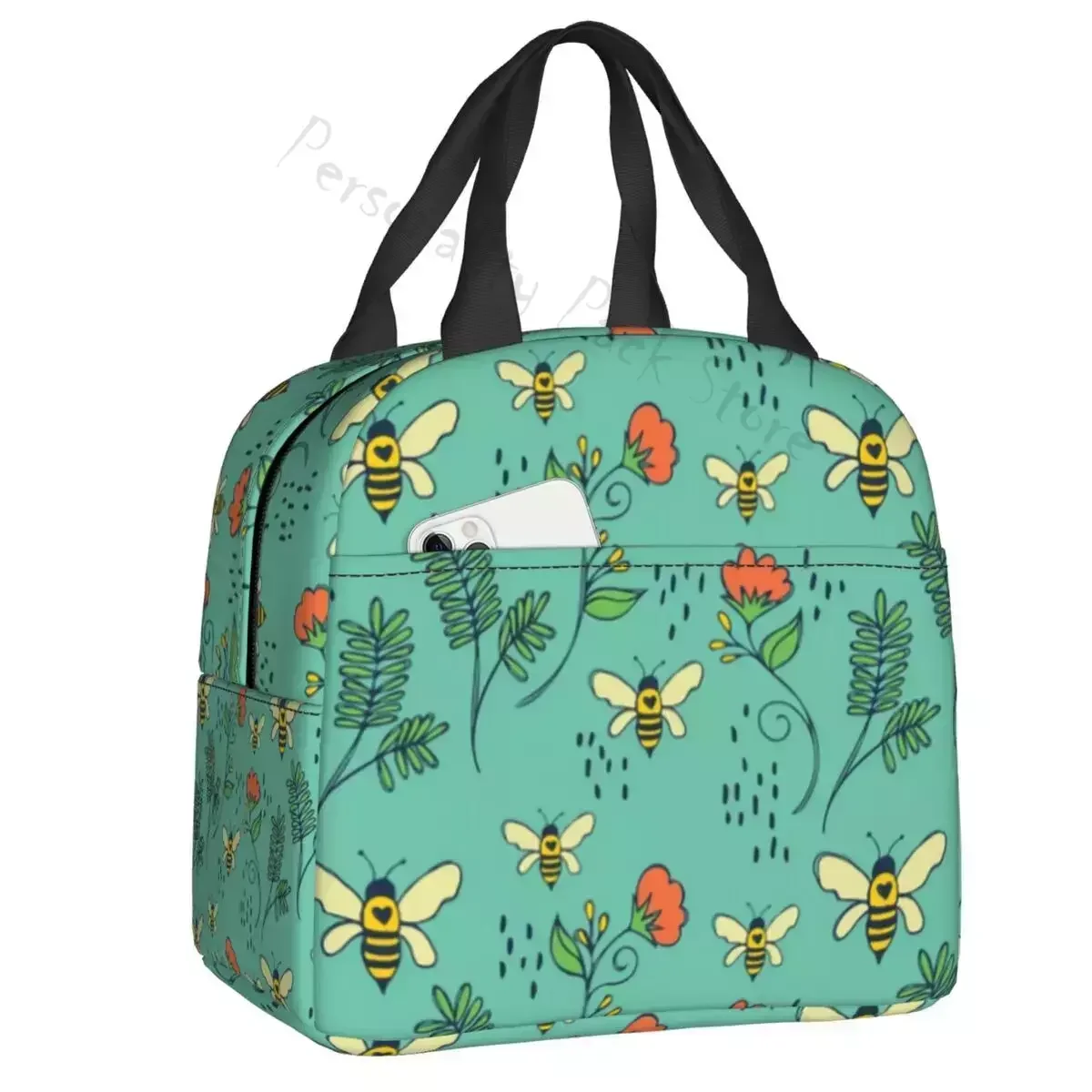 

2024 New Bees And Flowers Thermal Insulated Lunch Bags Honeybee Lunch Container For Outdoor Camping Travel Storage Food Box