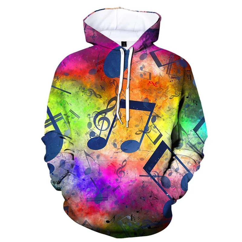 Sudadera con capucha con estampado 3D de notas musicales divertidas y novedosas para hombre, sudaderas de manga larga de otoño, camisetas casuales, suéteres, ropa