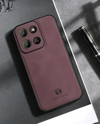 Sleek Matte Leather Case with Built-in Metal Car Holder for Motorola Moto G35 (Wine Red)