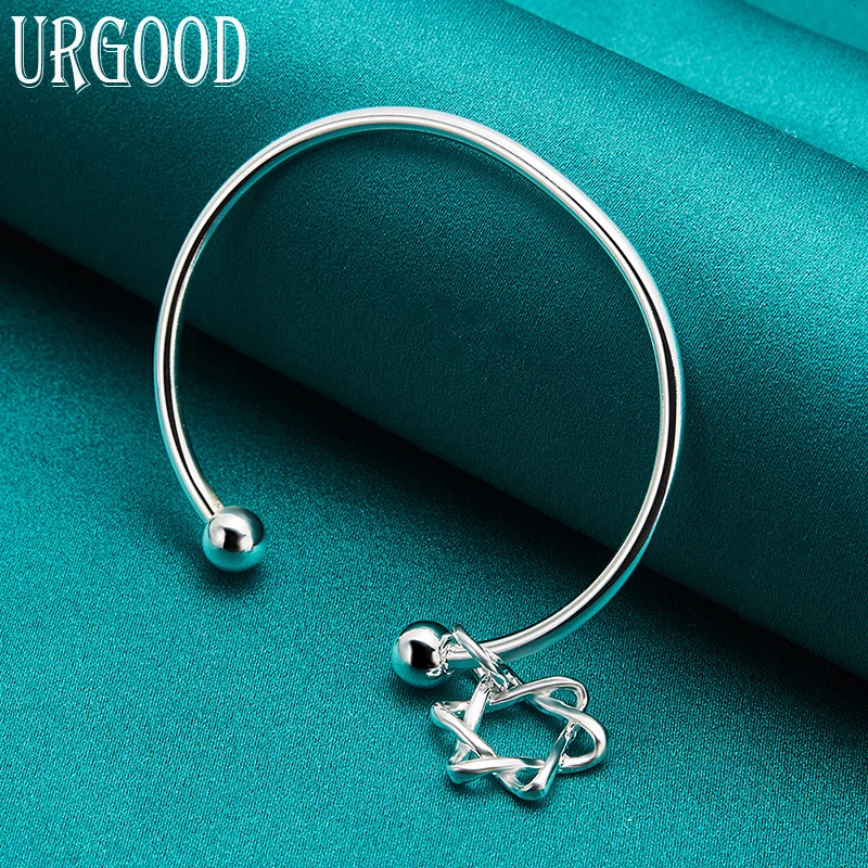 

925 Sterling Silver Adjustable Opening Romantic Star Pendant Bangle For Women Party Engagement Wedding Fashion Jewelry Gift
