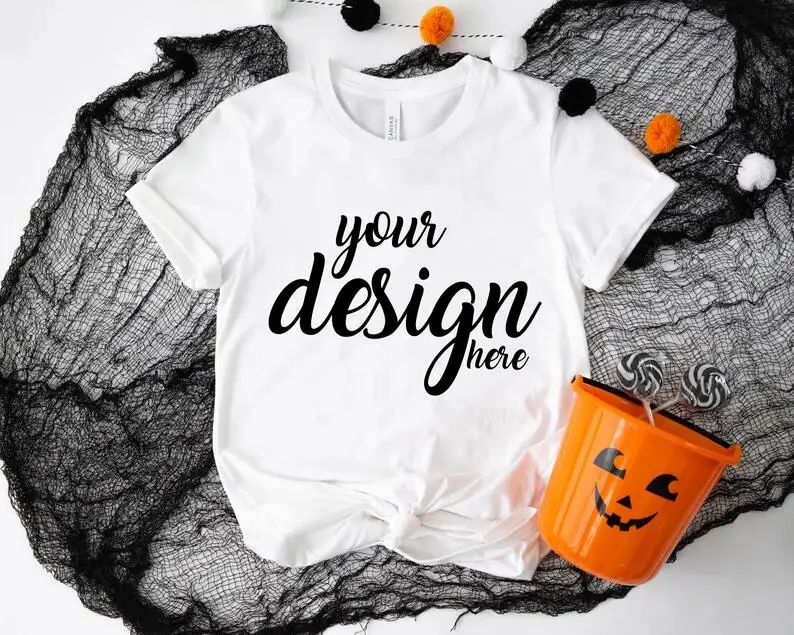 

White Bella Canvas Halloween Shirt Mockup Witch Tshirt Mock Up Styled Stock Photo Tee Mockup SVG Mockup Sublimation JPG