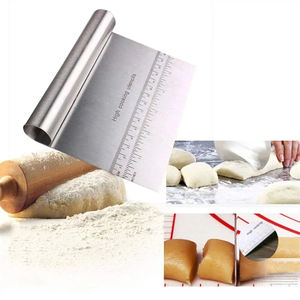 Dough Scraper Stainless Steel Pastry Pizza Cutter Chopper with Measuring Scale Multipurpose Cake Bread Separator Knife