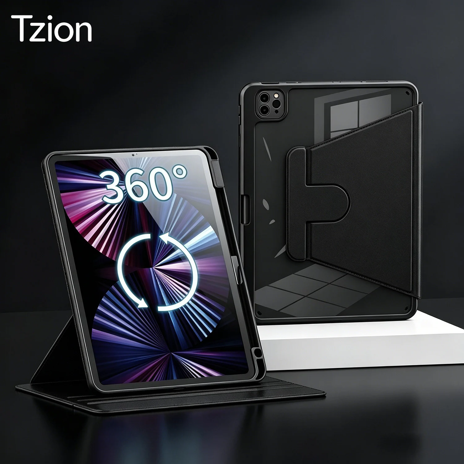360° Rotating iPad Case with Pencil Holder and Stand Cover