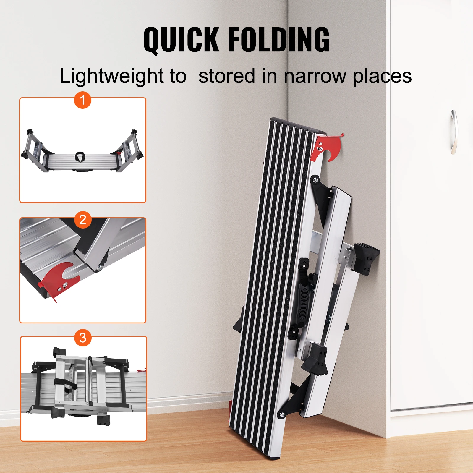VEVOR Folding Work Platform Aluminum Drywall Stool Ladder Heavy Duty Work Bench w/ Non-Slip Feet for Washing Vehicles Painting 3