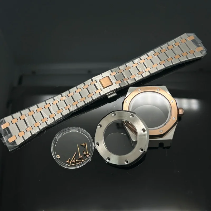 41MM Silver Black Gold Case Silicone Strap Buckle Fit Royal Oak NH35 NH36 NH70