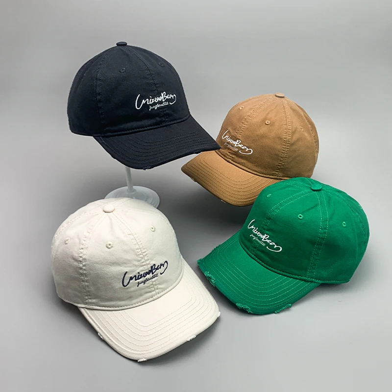 

New INS Letter Simple Kpop Hole Men Women Baseball Hats Cotton Embroidery Street Trend Adjustable Breathable Fashion Sport Caps