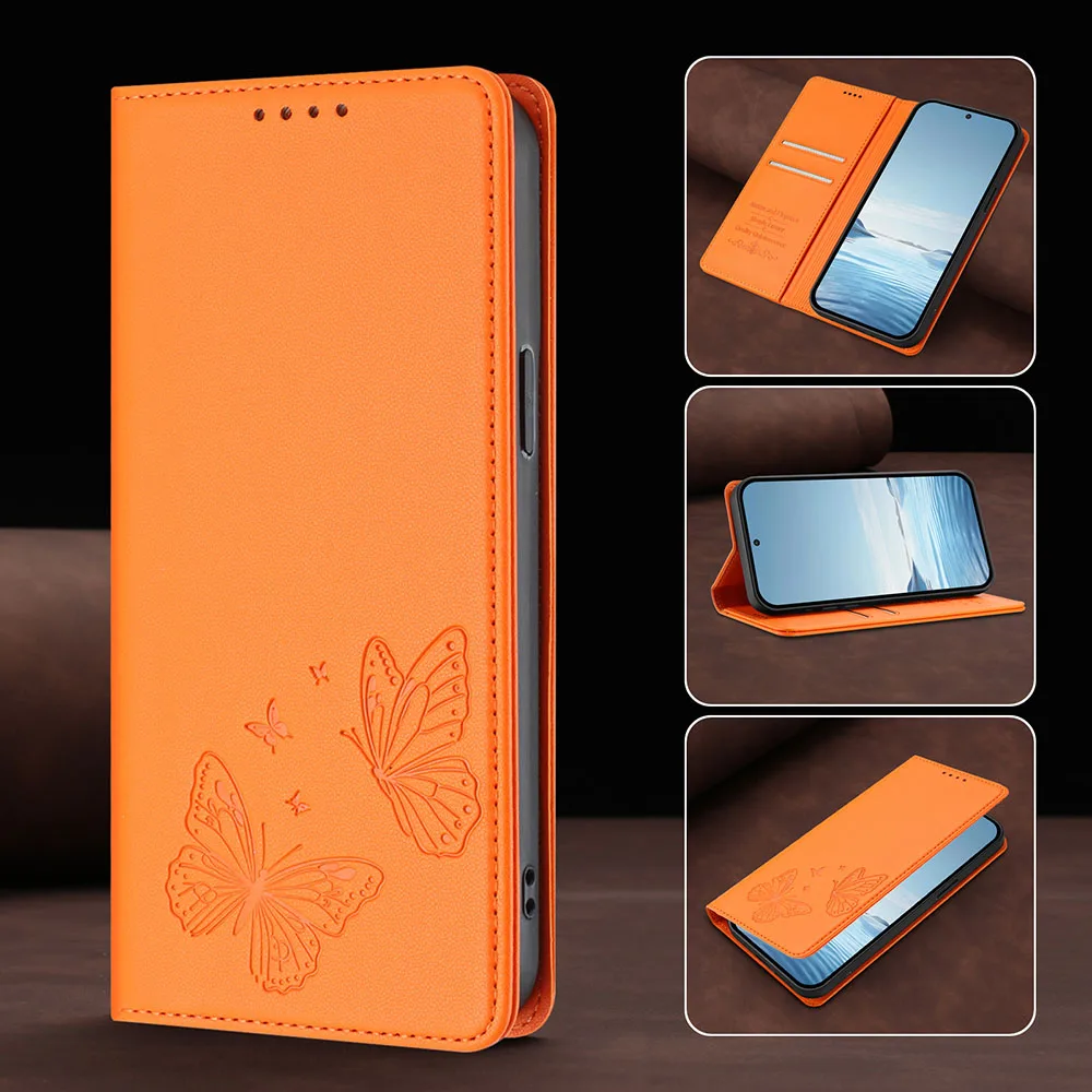 Magnetic Wallet Flip Leather Case with Butterfly Flower Design
