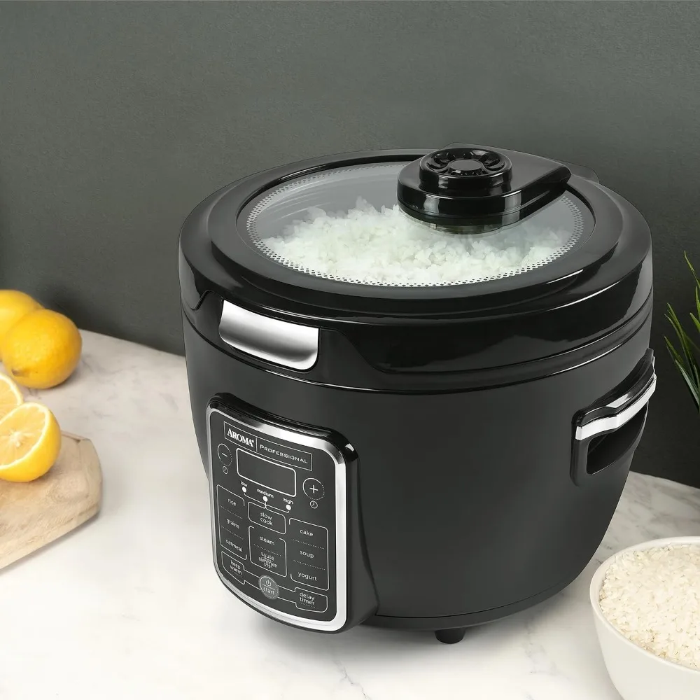 Rice Cookers, Multifunctional cookware, Grain, Oatmeal, Slow Cooker, Saute, Steam, Timer, 10 Cup Uncooked/20 Cup Cooked, Black