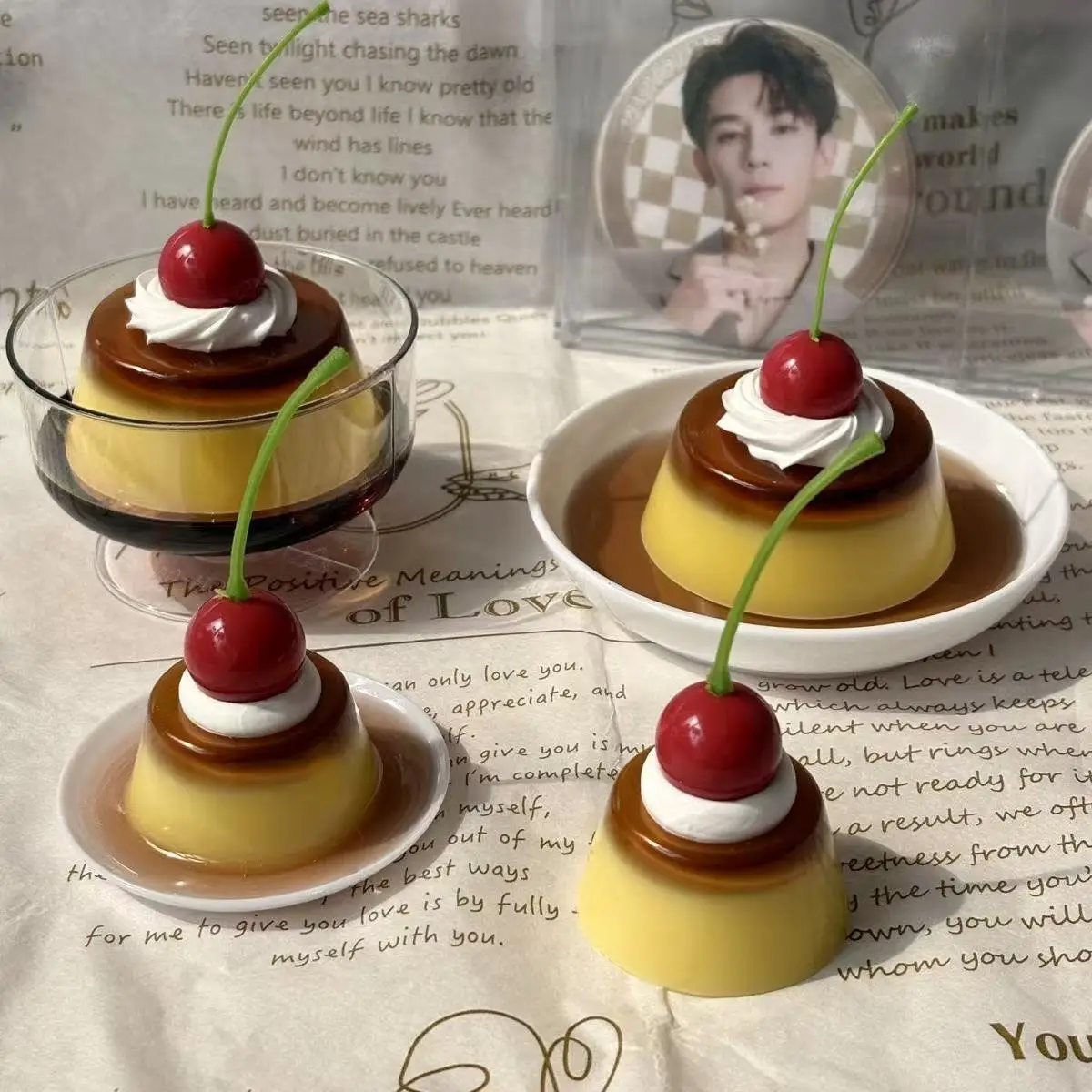 Creme Pudding Ornament Foto Requisiten Desktop Geburtstagsgeschenk mit Teetropfen Kleber Süßes Mädchen Geschenk Raumdekoration Retro Requisiten Milchmädchen