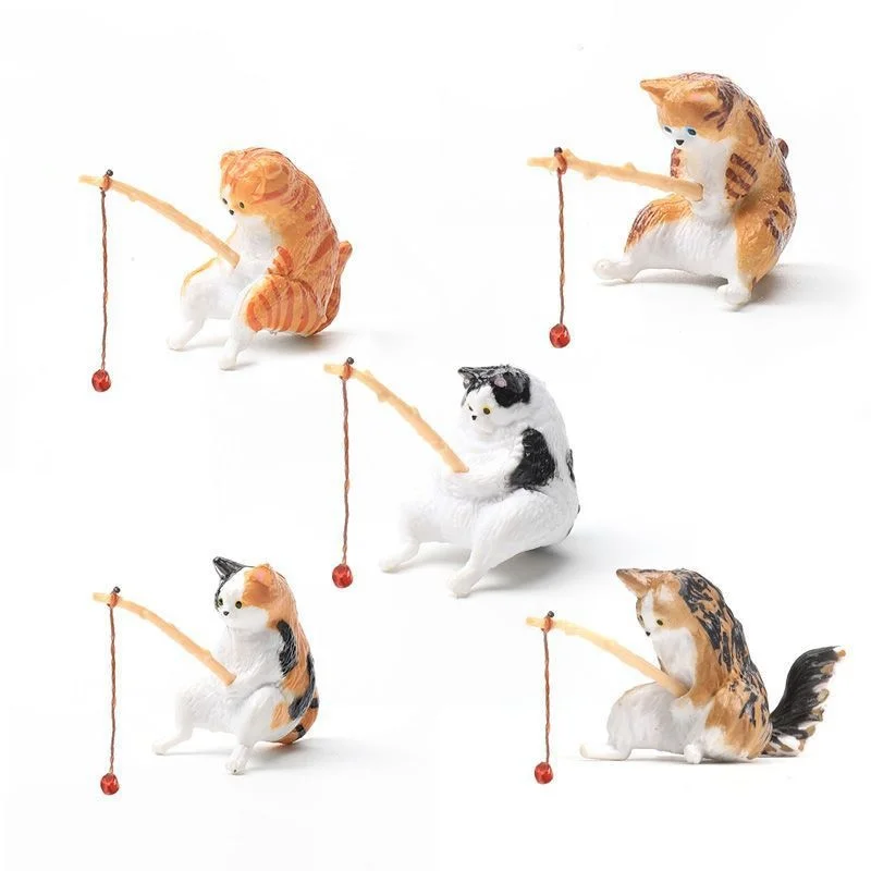 5/10PCS Fish Tank Landscaping Vivid Shape Exquisite Cartoon Fishing Cat Ornament Fish Tank Accessories Aquarium Home Decorations