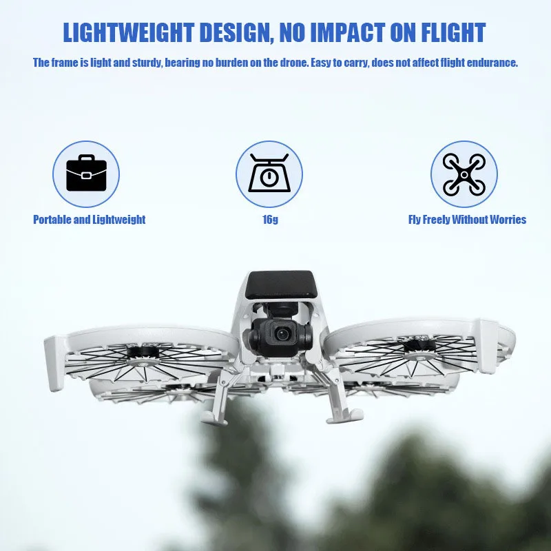 Patins d'atterrissage extensibles pour DJI FLIP installés sur le drone, garantissant protection et stabilité en vol stationnaire.
