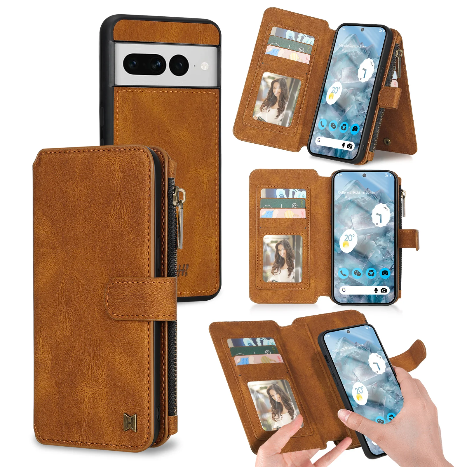 Luxury Detachable Wallet PU Leather Case with Zipper and Multi-Card Holder