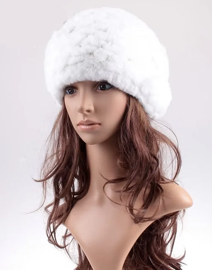 Natürliche Rex-Kaninchenfell-Strickmütze mit individuellem Blumenmuster, warme modische Pelz-Wintermütze für Damen, Herbst-Accessoire – Detail 9