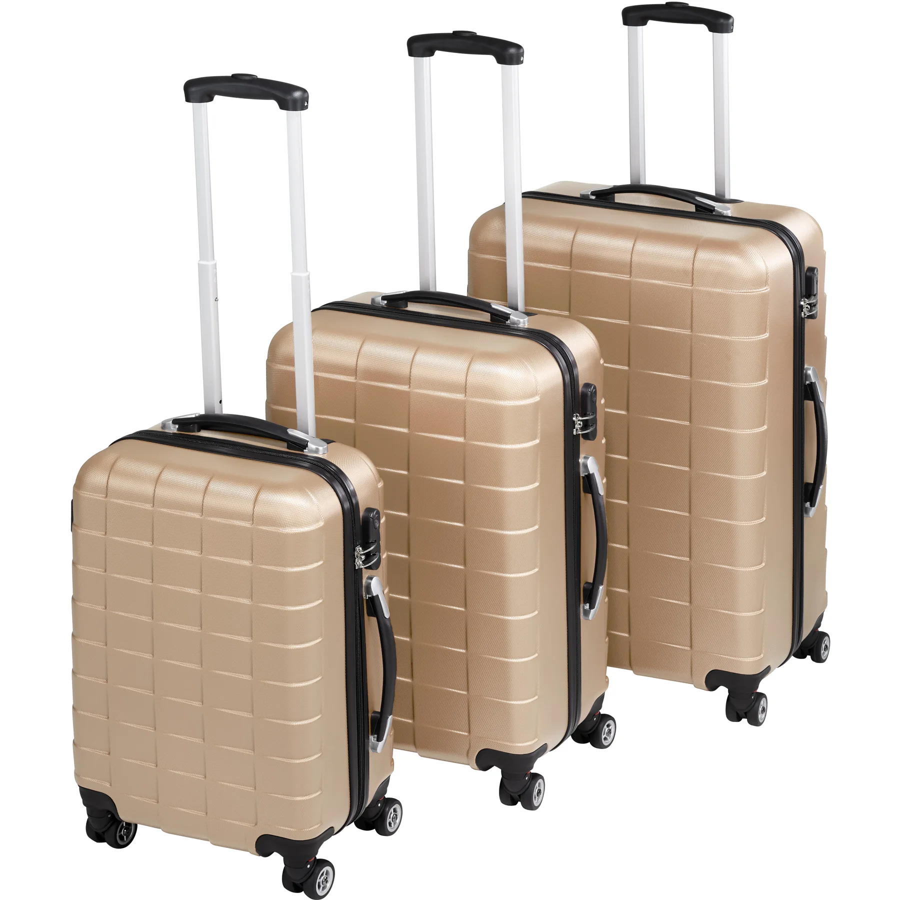 Tectake Set de 3 maletas trolley rígidas champán – maletas de viaje carcasa dura, pack de maletas trolley con asas laterales, set de maletas elegantes con ruedas, equipaje con asas telescópicas, equipaje para viajar
