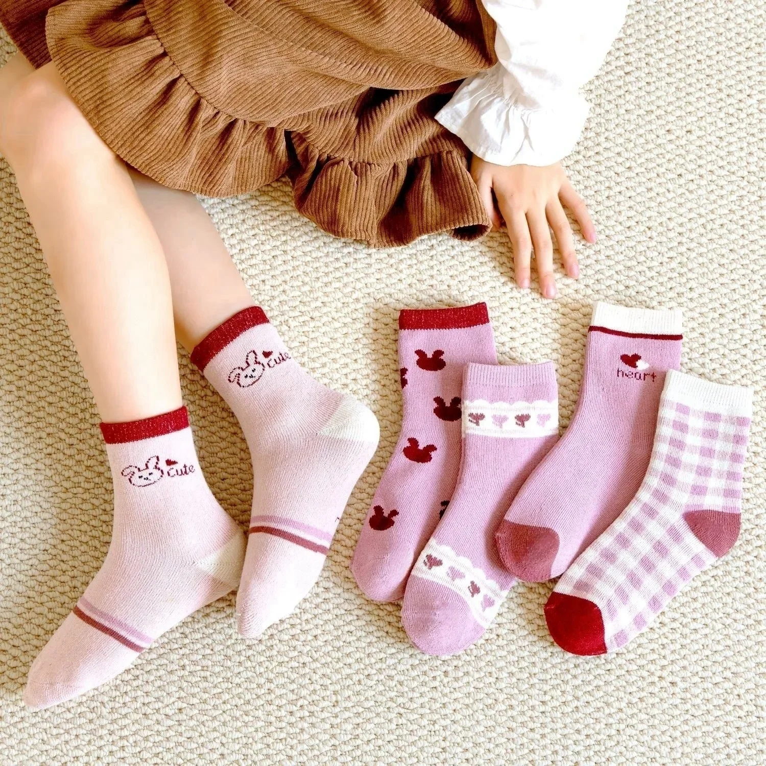 

mid-tube cotton socks Socks thickened warm children's socks autumn and winter with fluff loop socks for boys and girls
