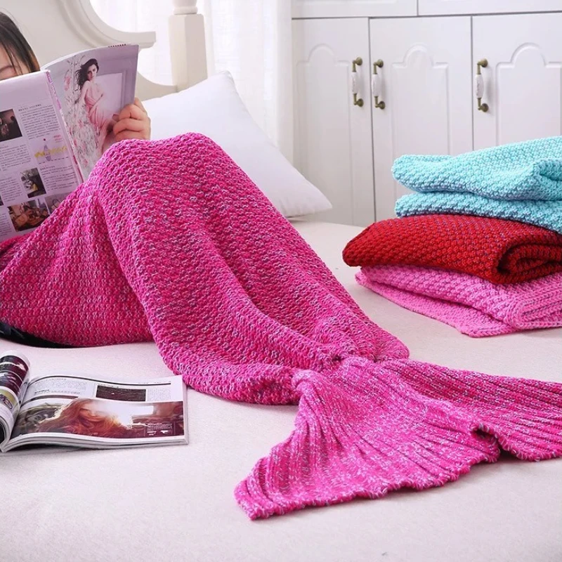 Mermaid Tail Blanket Yarn Knitted Handmade Crochet Mermaid Blanket Super Soft Kids Adults Throw Bed Wrap Bedding Siesta Towel