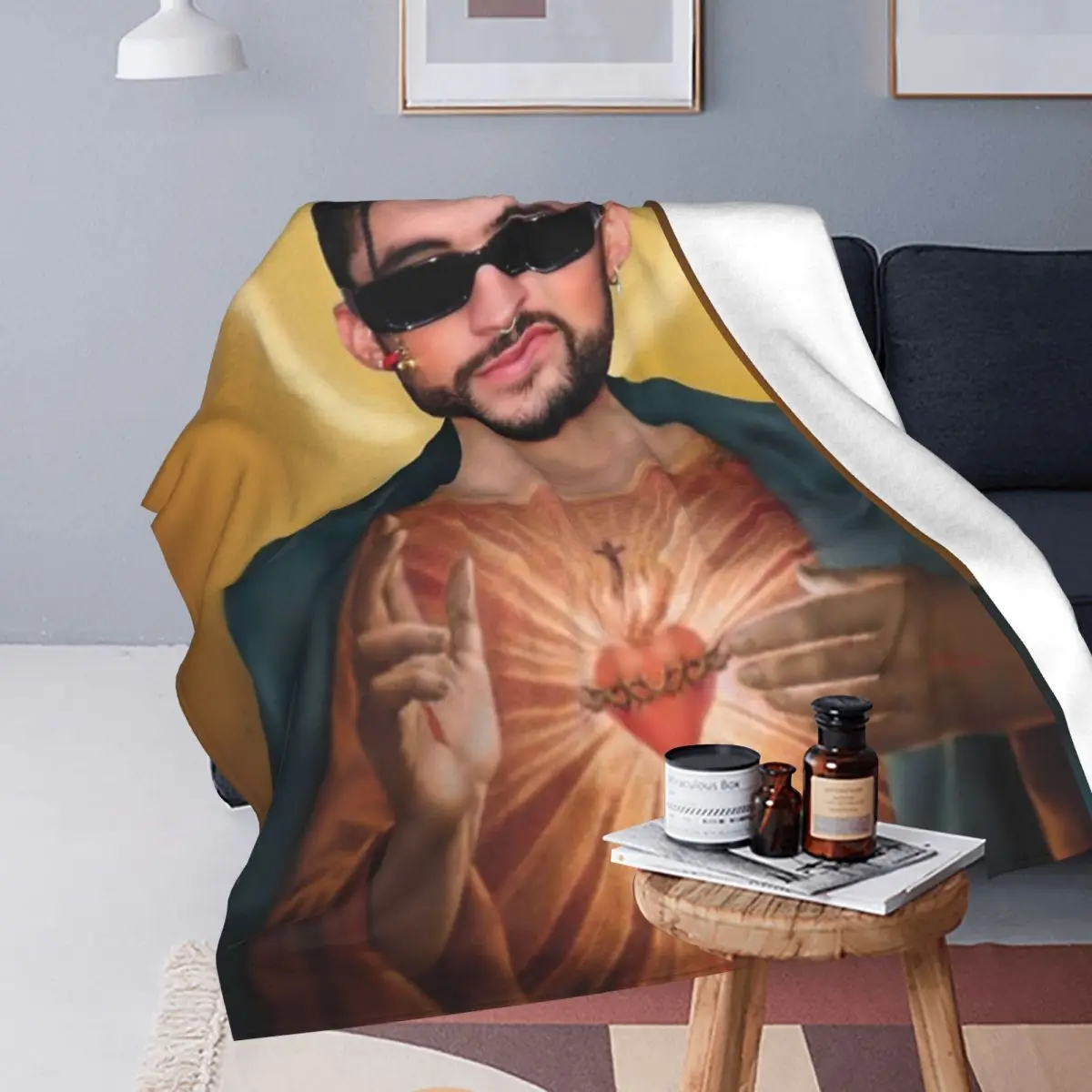 Saint Bad Bunny Blankets Flannel All Season Portable Super Soft Throw Blankets for Bedding Outdoor Rug Piece 2