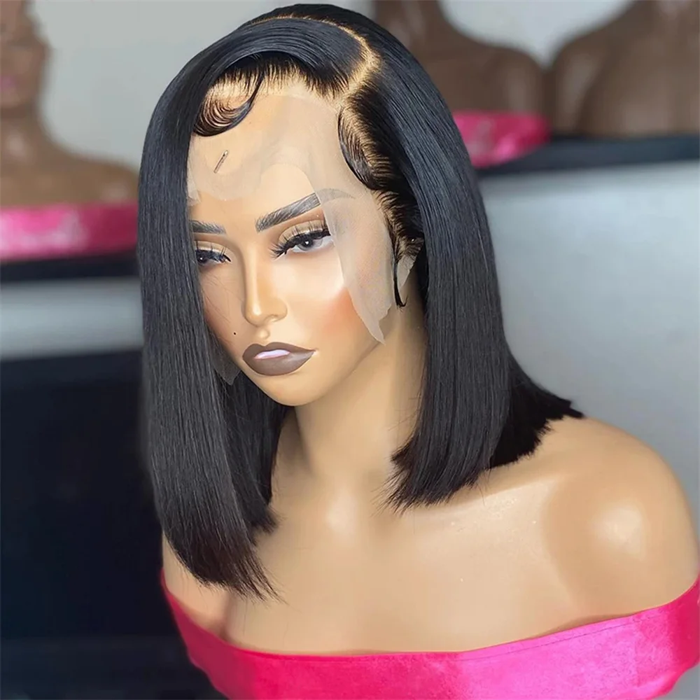 

Short Bob Hair Wig Human Hair Brazilian Bone Straight Lace Front Wig Transparent 13x4 HD Lace Frontal Wigs PrePlucked