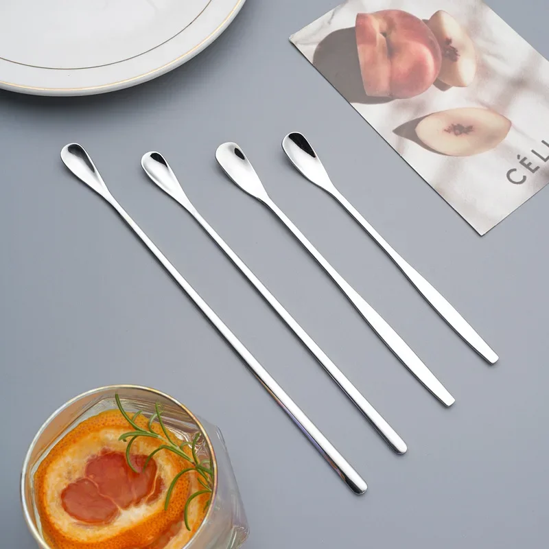 2pc Japanese Style Long Handle Mixing Spoon 304 Stainless Steel Coffee Scoop Honey Ice Cream Scoop Bar Bartender Seasoning Ladle stainless steel spoon