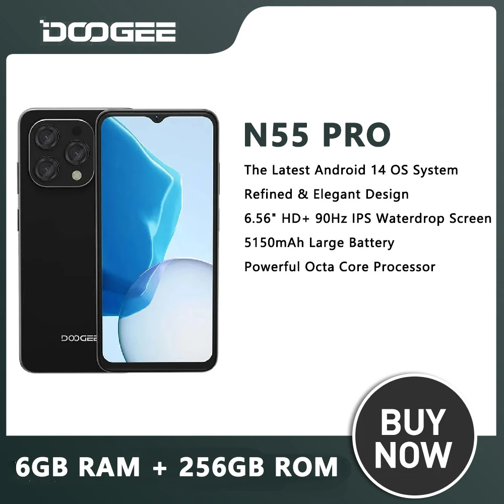 

DOOGEE N55 Pro Smartphone 6.56" Android 14 Octa Core 6GB+256GB 5150mAh Face Unlock Widevine L1 4G Mobile Phone Global Version