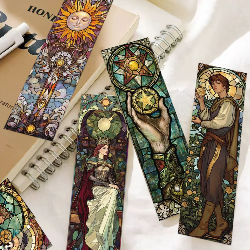 Stained Glass Bookmark 30pcs Stained Glass Tarot Card Bookmarks Students Paper Card Decorating Books Book Page Marking DIY