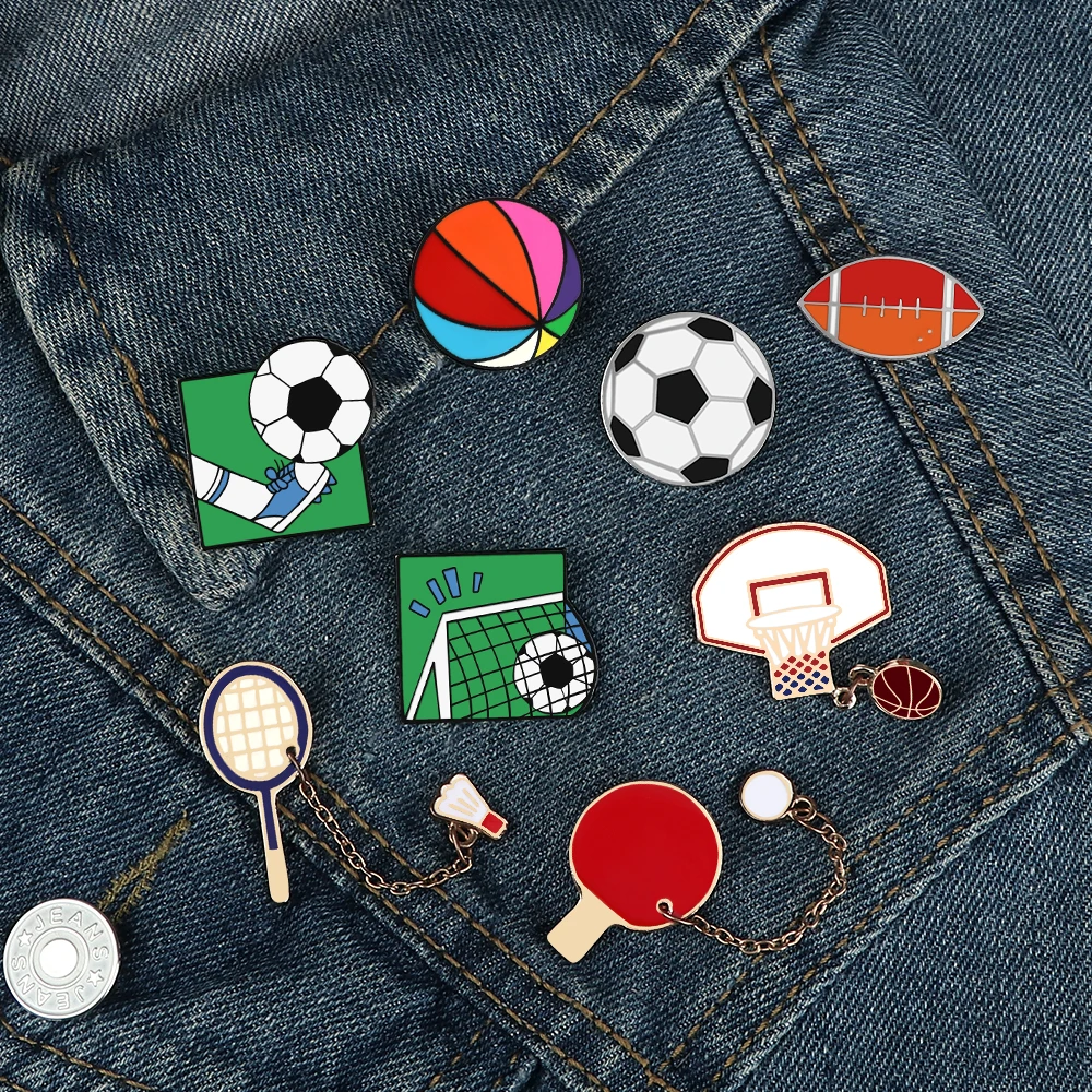 Fashion Sports Ball Lapel Pin Cartoon Football Basketball Volleyball Badminton Brooches for Women Men Kids Clothes Badge Jewelry - Image 2