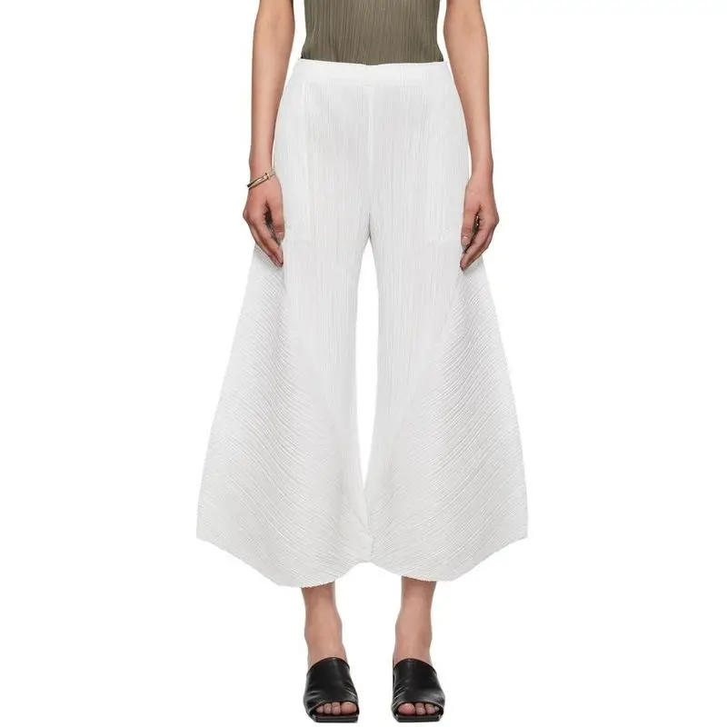 Miyake Pleated Wide Leg Pants Loose Pleats Ankle-Length Pants Women Summer 4