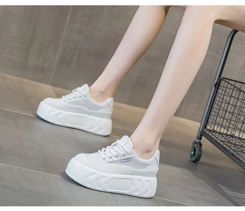 8cm Air Leather Chunky Sneakers with Thick-Soled Platform - true deals club