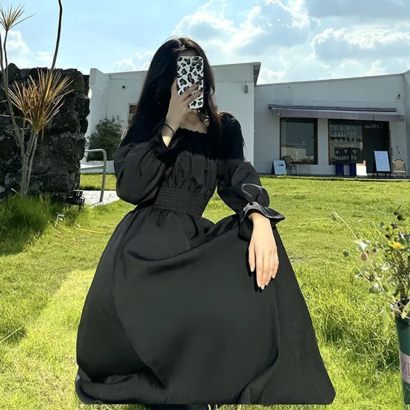 

Hepburn style Korean version dress for women 2023 spring and summer long sleeve casual solid foreign style dress female tops