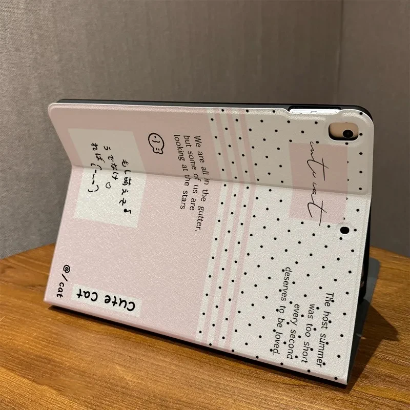 Chic Black and White Polka Dot Kitten iPad Case - Book Style Tri-Fold Cover