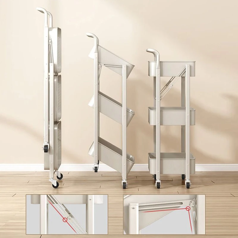 Foldable Storage Rack Small Cart Multi story Floor Kitchen Snack Toilet Mobile storage rack