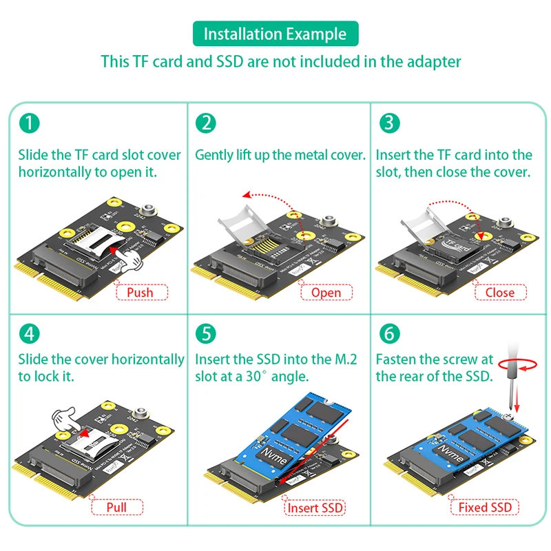 미니 PCIE to M.2 NVMe Key-M SSD 어댑터 카드 라이저 (TF 카드 슬롯 포함) 2230 2242 M.2 NVME SSD 컨버터 (노트북/데스크탑용)