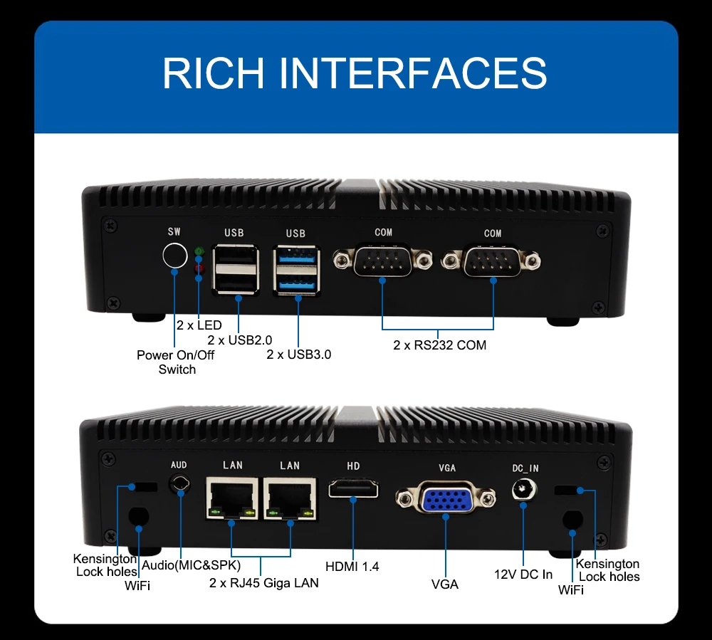 Eglobal  ǻ ̴ PC,   J4125 ũž Ʈ 2 RJ45 Lan 2 RS232 Com 2 USB3.0 2USB 2.0 DDR4 HDMI VGA