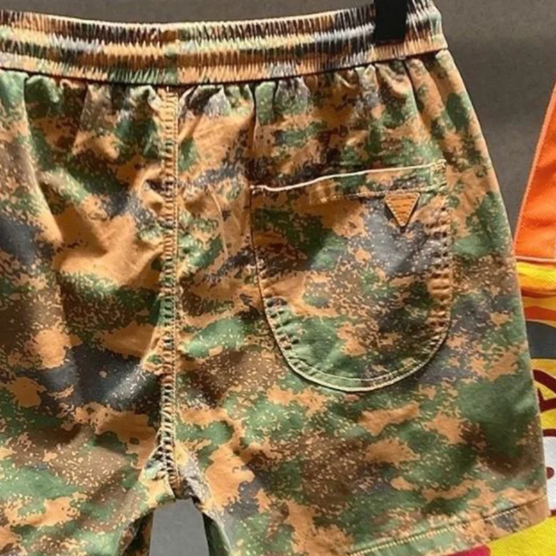 New Summer Elegant Fashion American Retro Oversized Men's Wear Camouflage Handsome Drawstring Shorts Pockets Chic Y2K Trousers