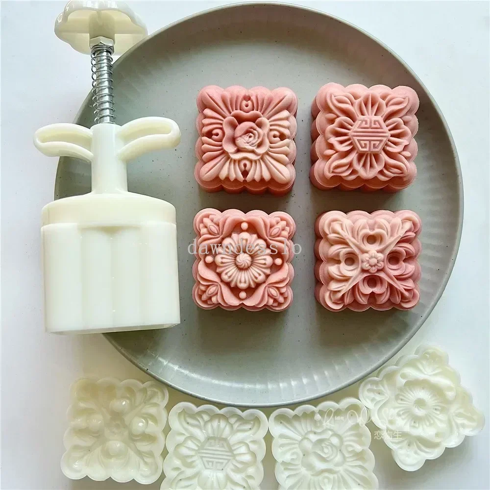 4PcsSet75gBlossomFlowerShapeMooncakeMouldMidAutumnFestival