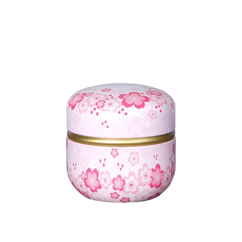 Tea Tin Box Tea Box Tinplate Caddy Household Portable Sealed Tea Packaging Box Japanese Style Flower Round Small Tin Containers