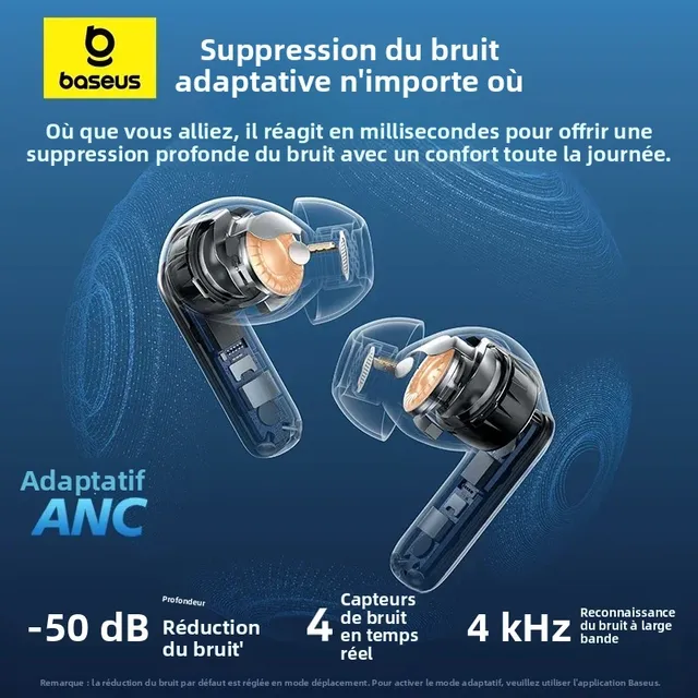 Écouteurs sans fil Baseus EP10 Pro ANC Bluetooth 6.0, écouteurs adaptatifs en temps réel 50 dB, 6 micros, haute résolution LDAC, IP55 2 Écouteurs sans fil Baseus EP10 Pro ANC Bluetooth 6.0, écouteurs adaptatifs en temps réel 50 dB, 6 micros, haute résolution LDAC, IP55 2