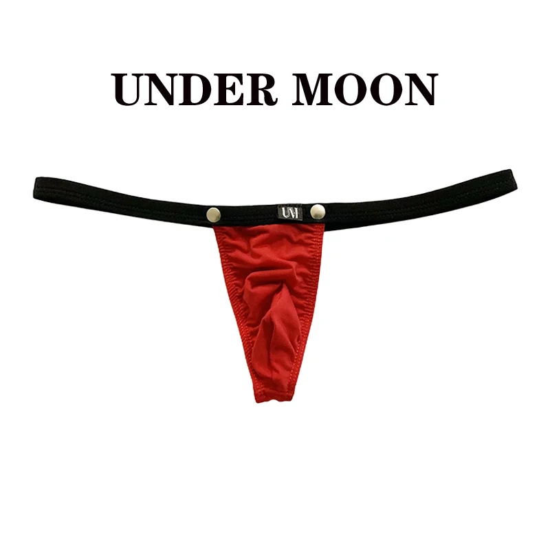 Ice silk men's decorative button thong pocket pocket sexy men's T pants translucent underwear