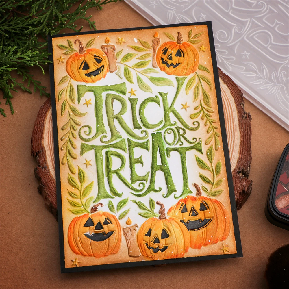 Halloween Trick or Treat 3D Embossing Folder Christmas Flowers Celebrate Background Patterns Templates For DIY Scrapbooking