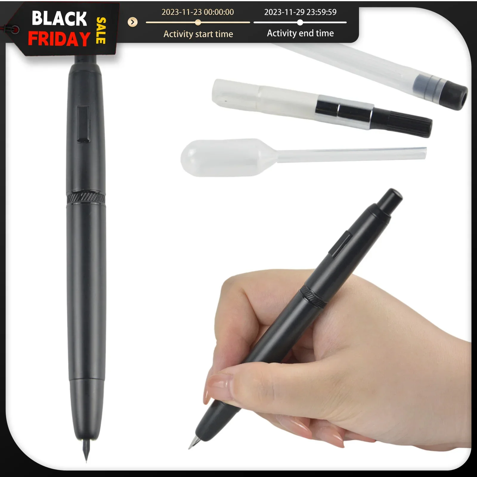 MAJOHN A1 Press Fountain Pen Retractable Extra Fine Nib 0.4mm Metal Matte Black Ink Pen Converter for Writing fountain pen