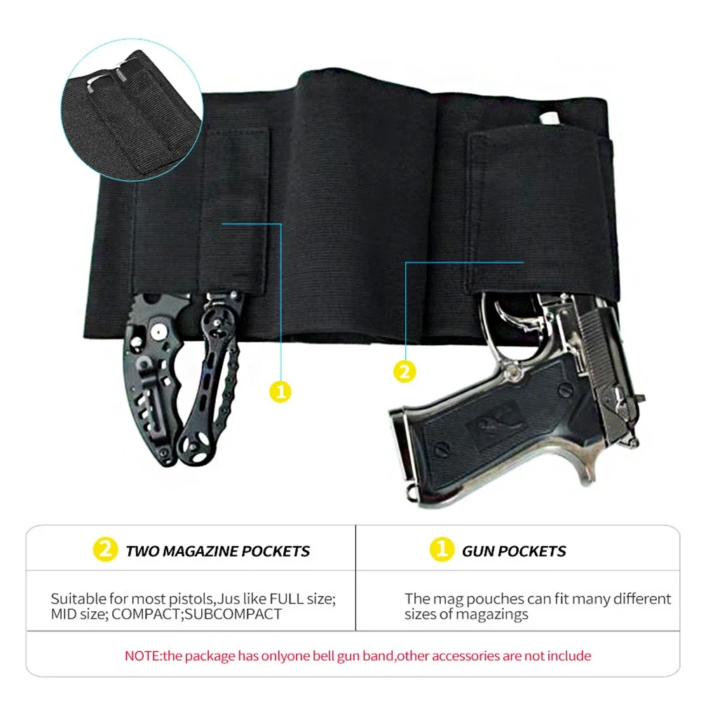 Gun Holster 1PC Tactical Belly Band Concealed Carry Gun Holster Right-hand Universal Invisible Waistband Elastic Waist Pistol Holster