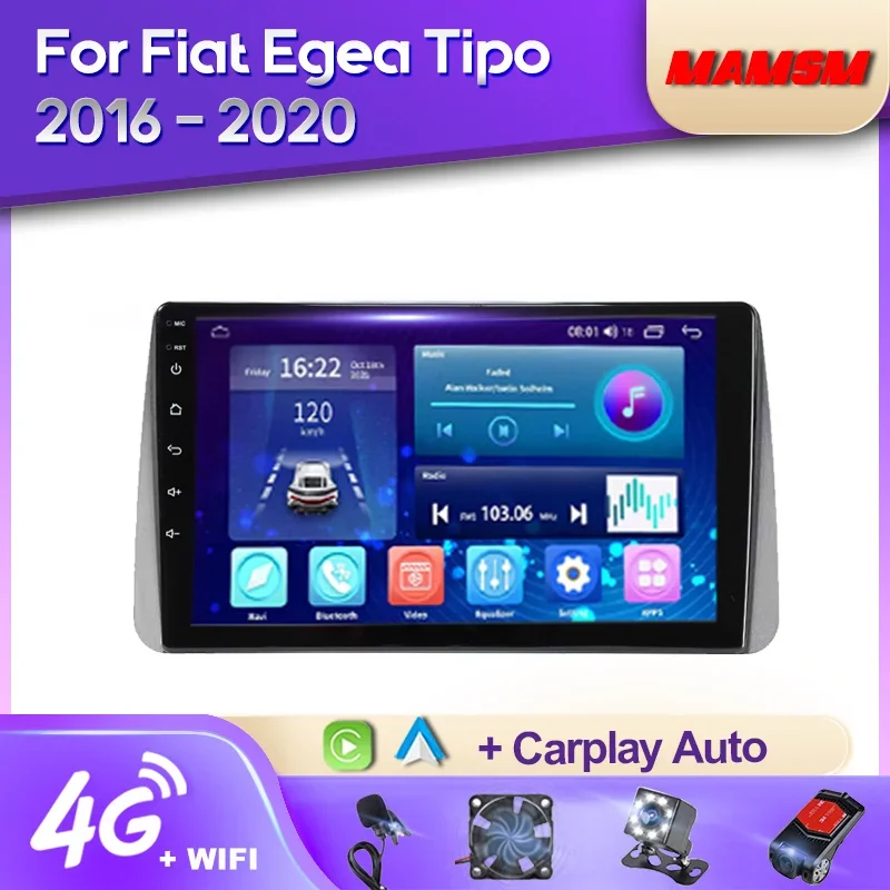 Mamsm 2K Qled Android 12 Autoradio Per Fiat Egea Tipo 2016 - 2020 Lettore Video Multimediale Navigazione Gps 4G Carplay Autoradio
