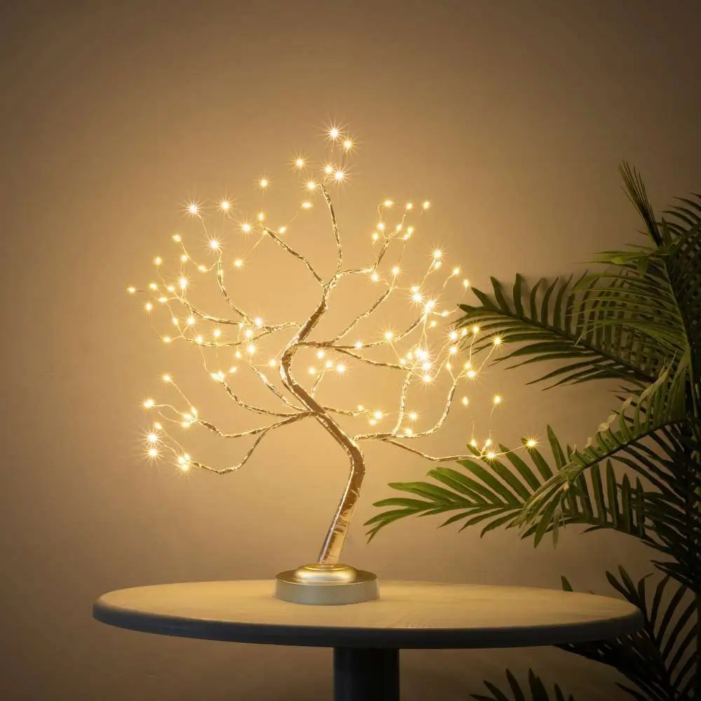 LED Snow Bonsai Tree Light 15 Inch Tabletop Lamp with 24 Lights