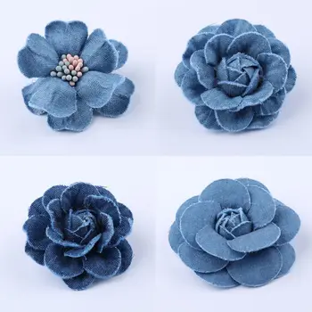 Denim Fabric Flower Boutique DIY Chiffon Lace Trim Flowers Wedding Decoration DIY Scrapbooking Clothes Headwear 2