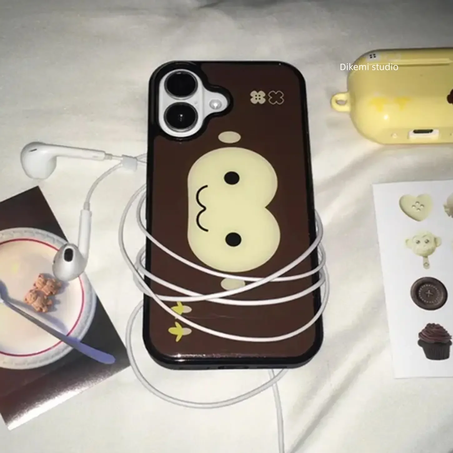 Brown & Yellow Monkey Face Cartoon Cute Korea Ins Phone Case Cover