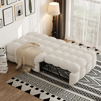 Letto imbottito, sgabello 2 in 1, divano letto estraibile, letto singolo, letto gonfio, tessuto per orsacchiotto, beige/rosa/grigio 1