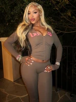 Weird Puss Letter Print Tracksuit 2-Piece Set Women Hooded Jacket+Leggings Matching Stretch Street Casual Sporty Slim Outfits - Image 3