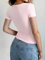 Nouveauté Été 2026 : Hauts Y2K pour femmes, T-shirts basiques décontractés à col rond et manches courtes, Crop tops mignons et ajustés, Pulls 4