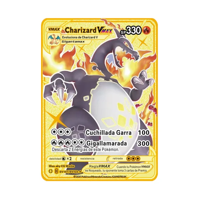 Pokemon Gold Card Metal Card Game Anime Battle Pokemon Gold Spanish Kaarten Charizard Pikachu Game Collection Cards Gift Kids X2